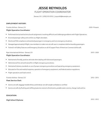 Flight Operation Coordinator Resume