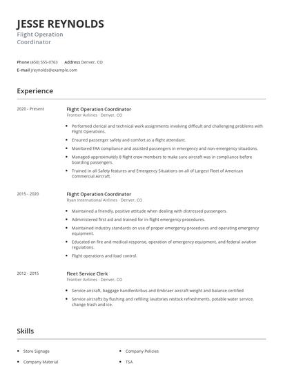 Flight Operation Coordinator Resume