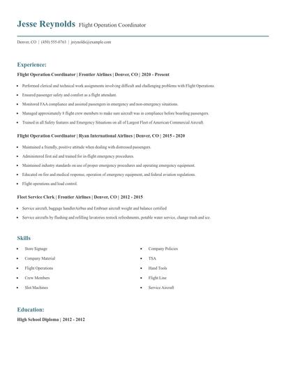 Flight Operation Coordinator Resume