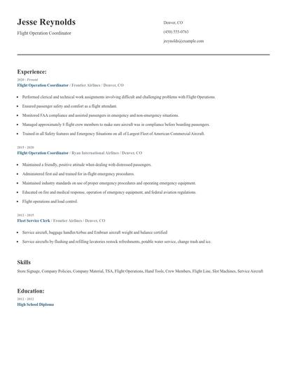 Flight Operation Coordinator Resume