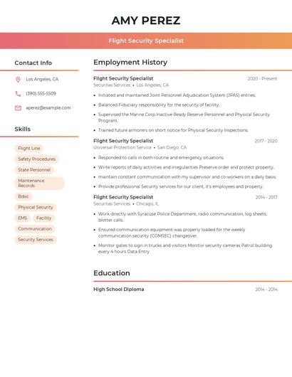 Flight Security Specialist Resume