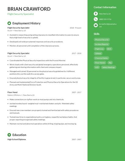 Flight Security Specialist Resume
