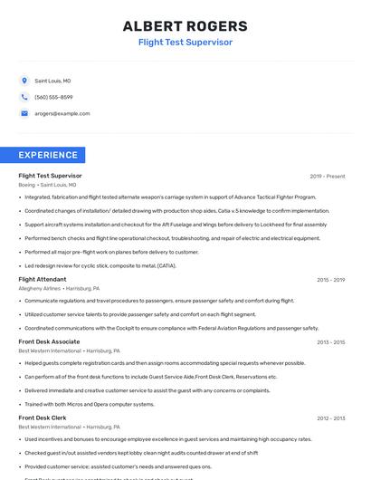 Flight Test Supervisor Resume