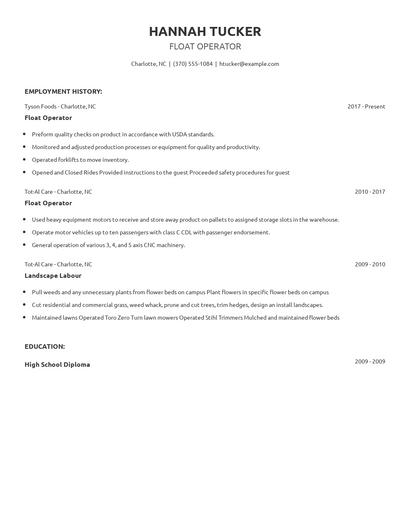 Float Operator Resume