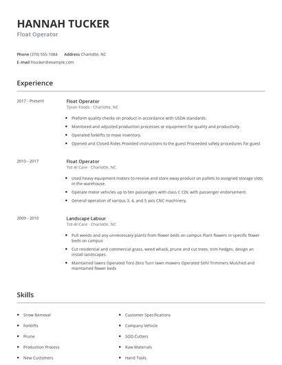 Float Operator Resume