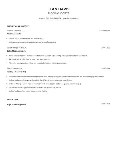 Floor Associate Resume