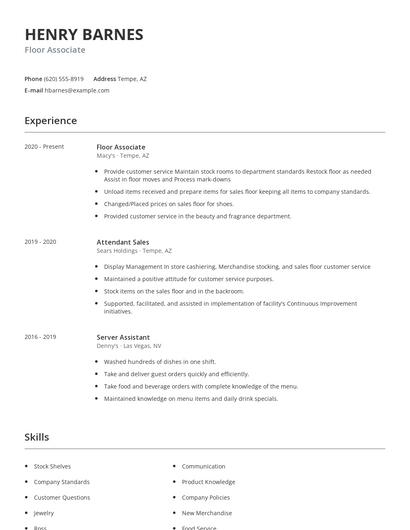 Floor Associate Resume