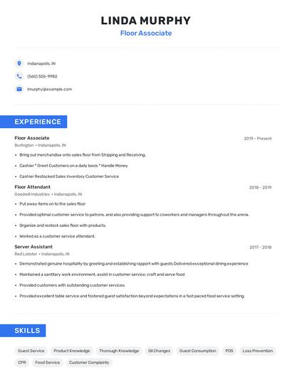 Floor Associate Resume