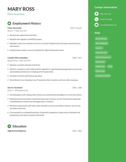 Floor Associate Resume