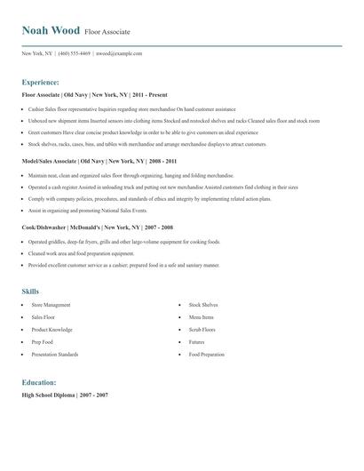 Floor Associate Resume