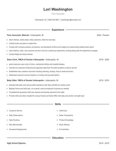 Floor Associate Resume