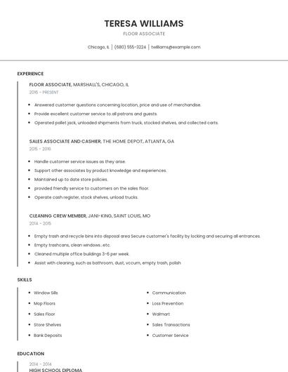 Floor Associate Resume