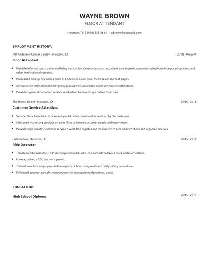 Floor Attendant Resume
