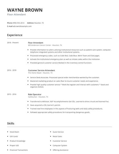 Floor Attendant Resume