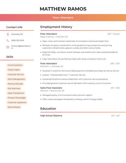 Floor Attendant Resume