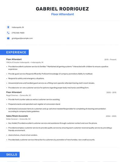 Floor Attendant Resume