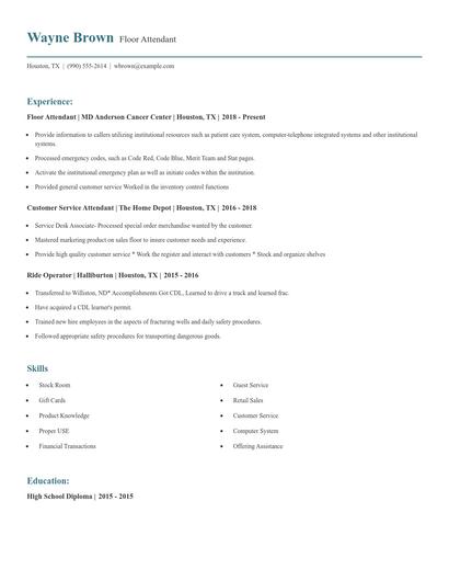 Floor Attendant Resume