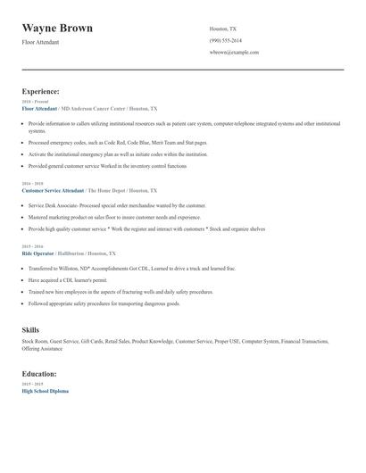 Floor Attendant Resume