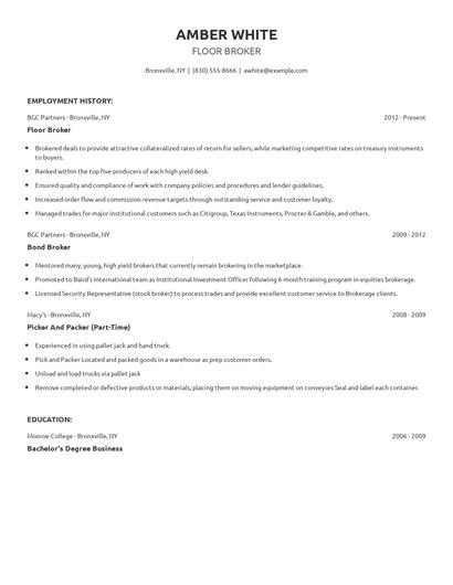 Floor Broker Resume