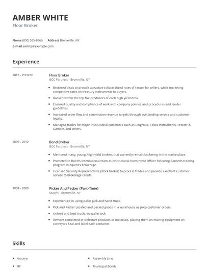 Floor Broker Resume
