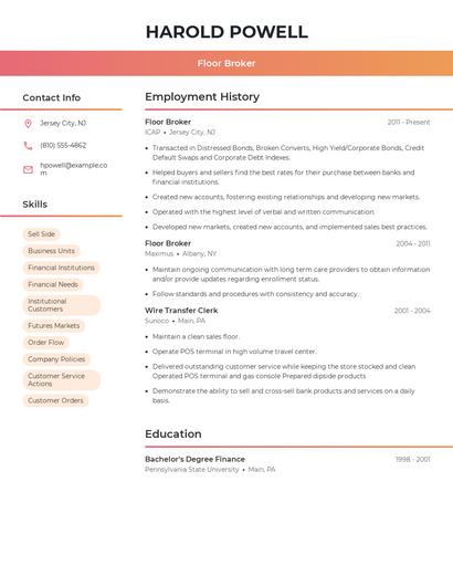 Floor Broker Resume