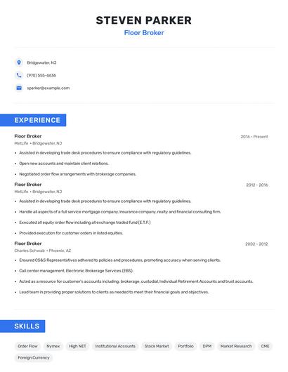 Floor Broker Resume