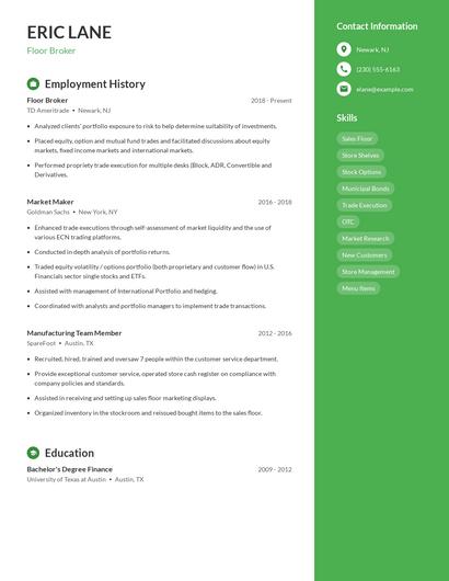 Floor Broker Resume