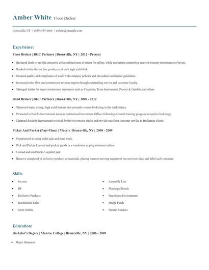 Floor Broker Resume