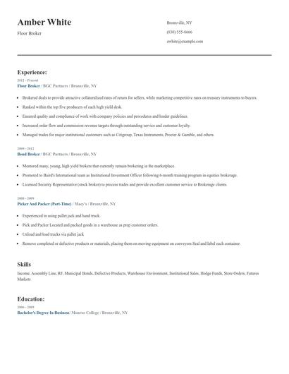 Floor Broker Resume