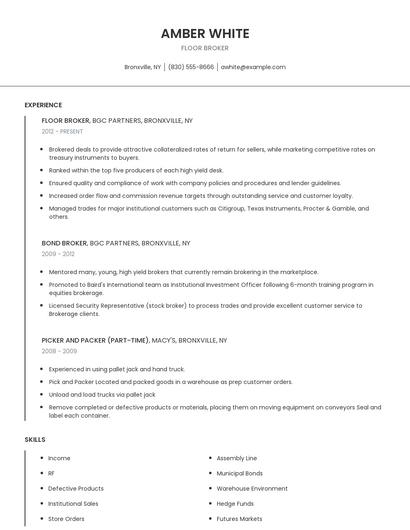 Floor Broker Resume