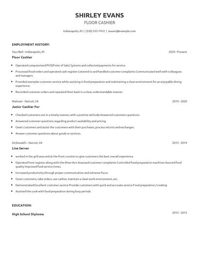 Floor Cashier Resume