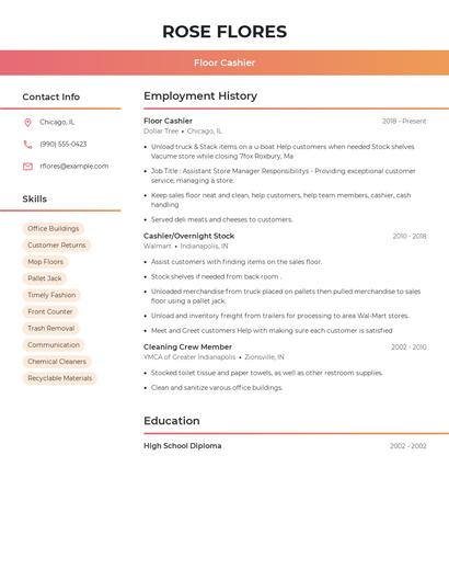 Floor Cashier Resume