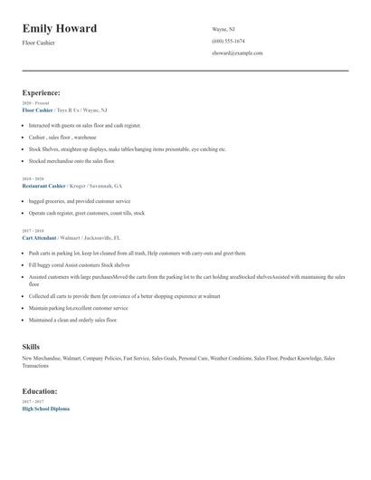 Floor Cashier Resume