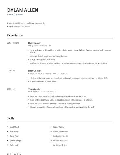 Floor Cleaner Resume