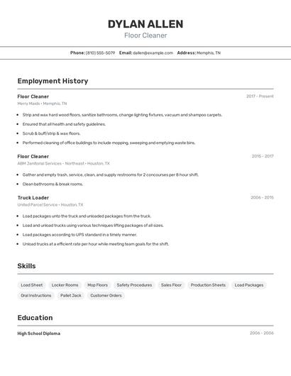 Floor Cleaner Resume
