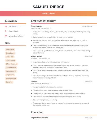 Floor Cleaner Resume