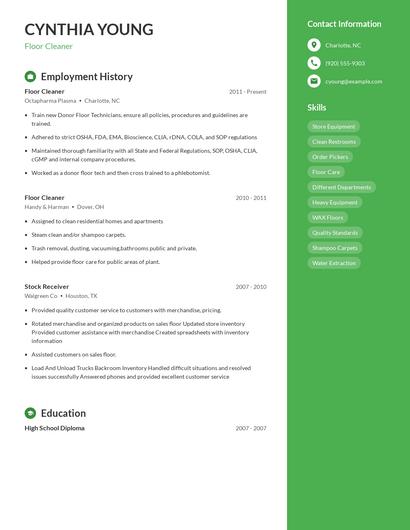 Floor Cleaner Resume