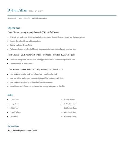 Floor Cleaner Resume