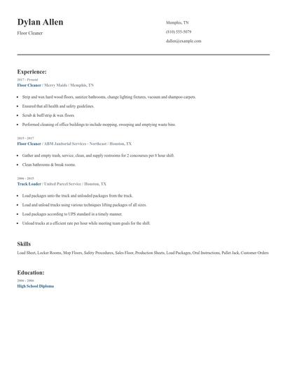 Floor Cleaner Resume