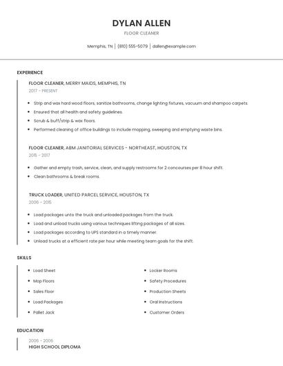 Floor Cleaner Resume