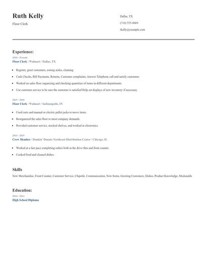 Floor Clerk Resume