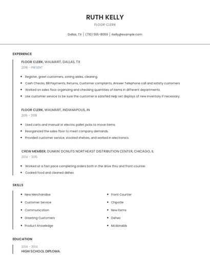 Floor Clerk Resume