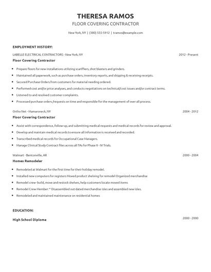 Floor Covering Contractor Resume