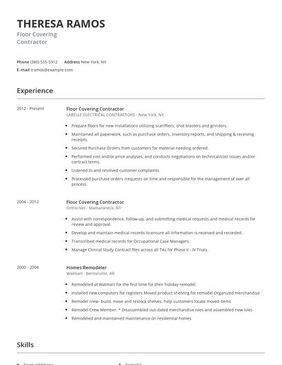 Floor Covering Contractor Resume