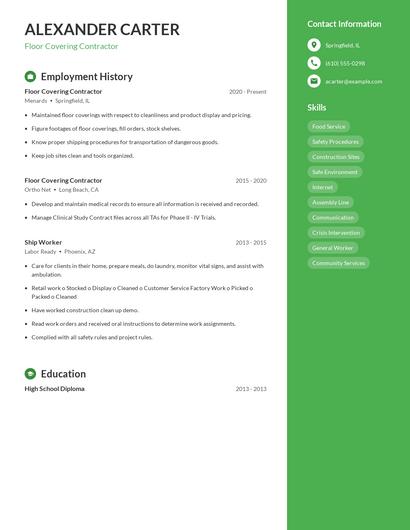 Floor Covering Contractor Resume