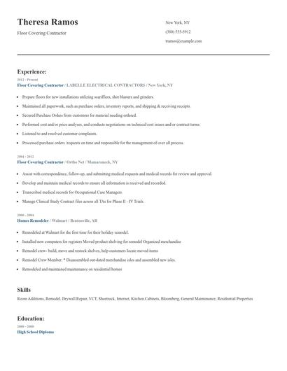 Floor Covering Contractor Resume
