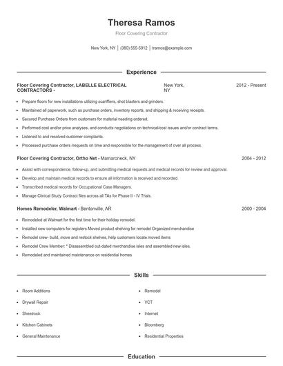 Floor Covering Contractor Resume