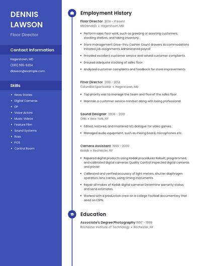 Floor Director Resume