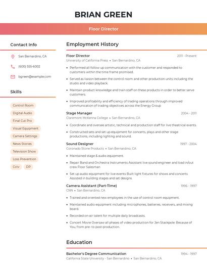 Floor Director Resume