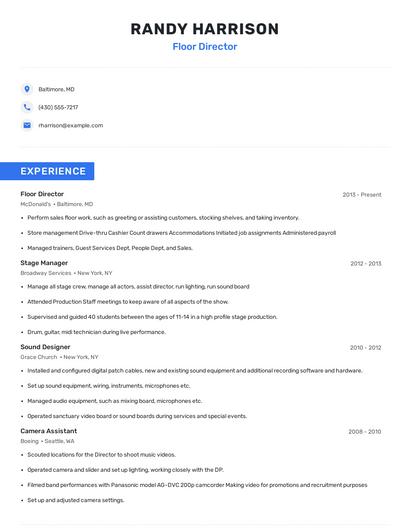 Floor Director Resume